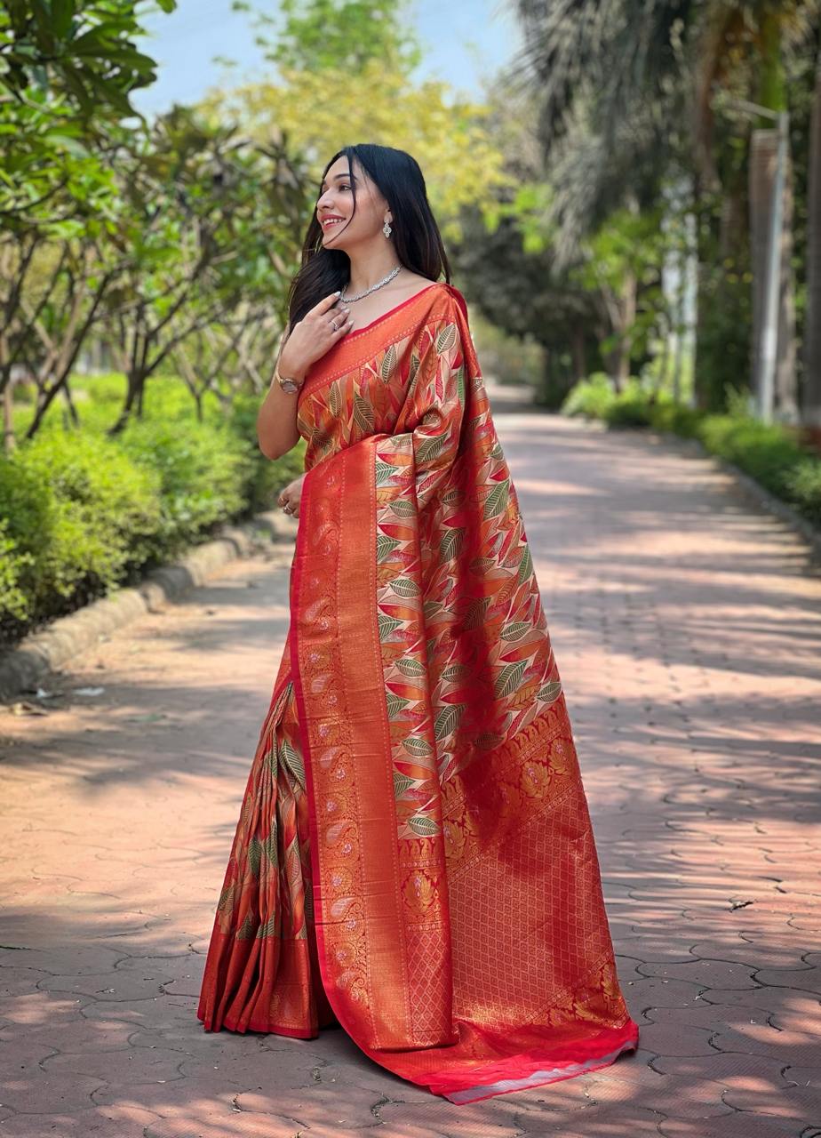 Women's Luxurious Pista Green & Pink Art Silk Saree with Intricate Leaf Weave & Broad Zari Border – Ideal for Festive & Wedding Occasions - Image 18